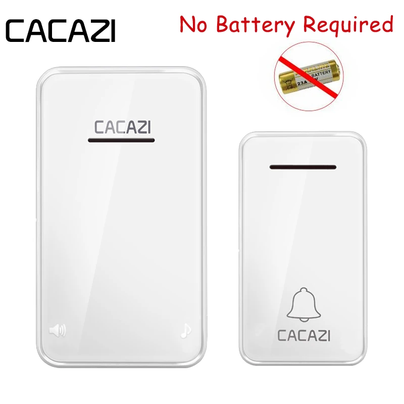 CACAZI No Battery Need Waterproof Wireless Doorbell 200M Remote Kinetic Electronic LED Light Ring Bell 1 Push Button+1 Receiver