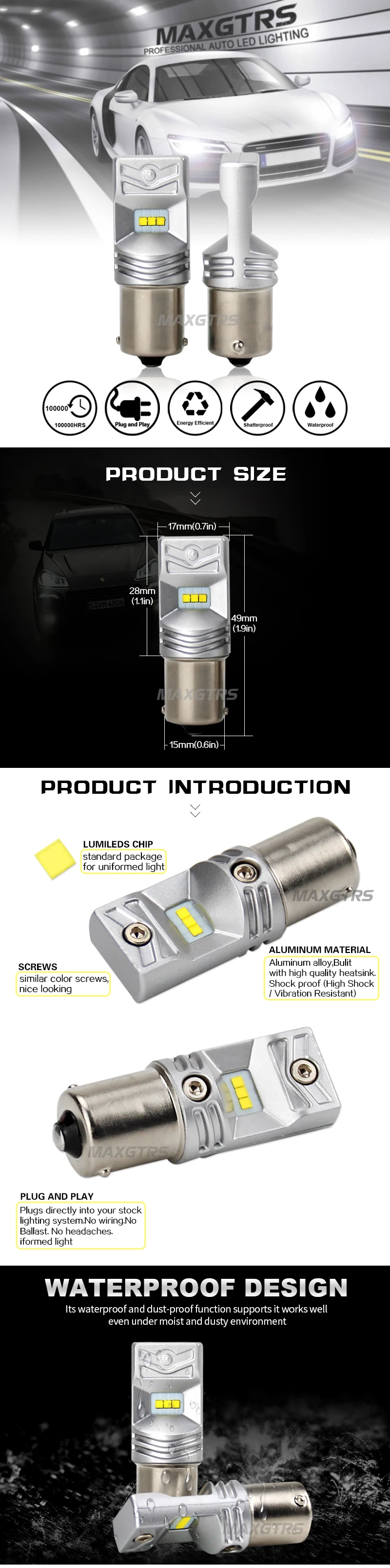 2x Высокая мощность S25 1156 800LM 6500K P21W BA15S светодиодный фонарь для автопарковки, стоп-сигнал, противотуманные фары заднего хода, автомобильный светильник