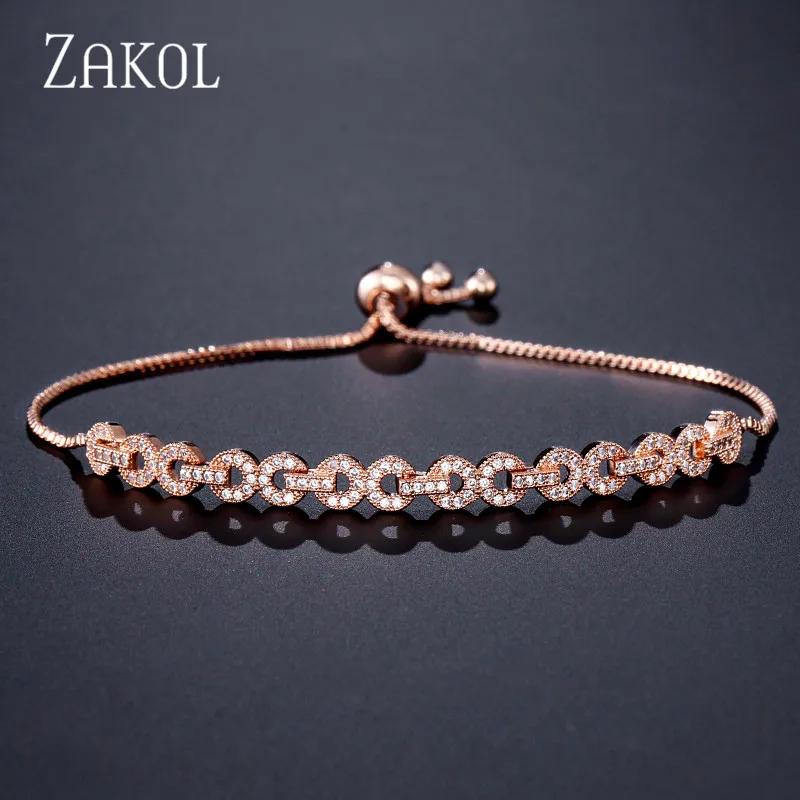 ZAKOL модный кубический цирконий Кристалл "8" форма круг соединен регулируемый браслет для женщин CZ Циркон вечерние ювелирные изделия FSBP2098