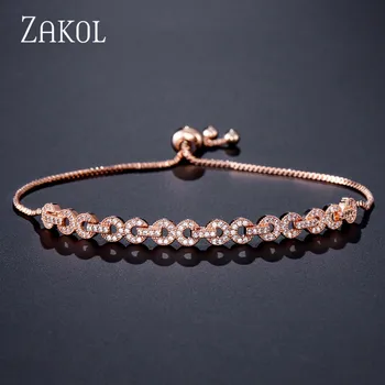 

ZAKOL Fashion Cubic Zirconia Crystal "8 " Shape Circle Connected Adjustable Bracelet For Women CZ Zircon Party Jewelry FSBP2098