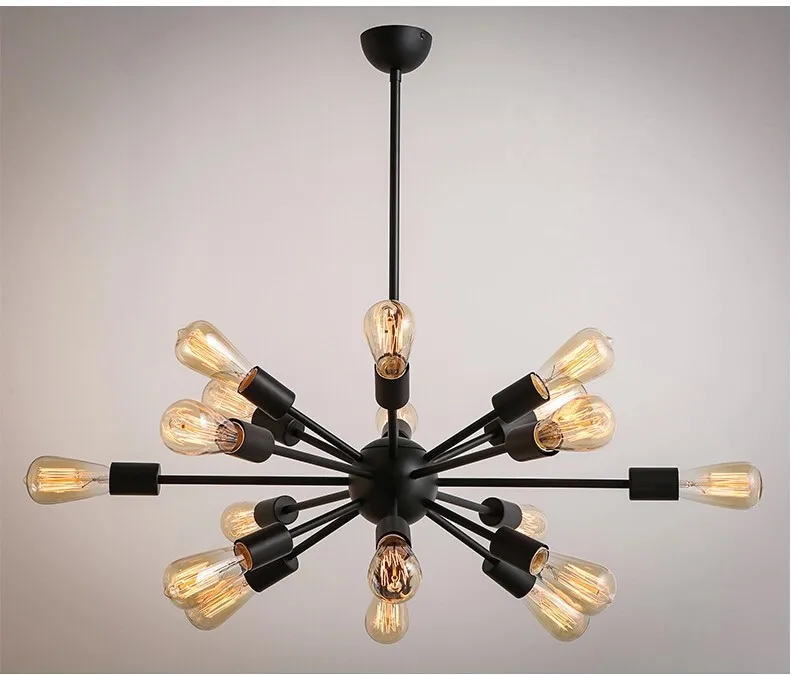 Luzes de Metal Frete Grátis Vintage Retro Sputnik Lustres 18 Preto Pintura Lâmpadas Não Incl E26 E27 Loft Foyer Lâmpada Iluminação 4 chandeliers 18