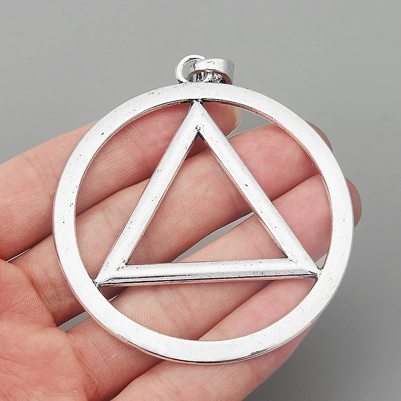 

2pcs Antique Silver Large Open Round Circle Triangle Symbol Charms Pendants for Necklace Findings Jewelry Making 75x67mm