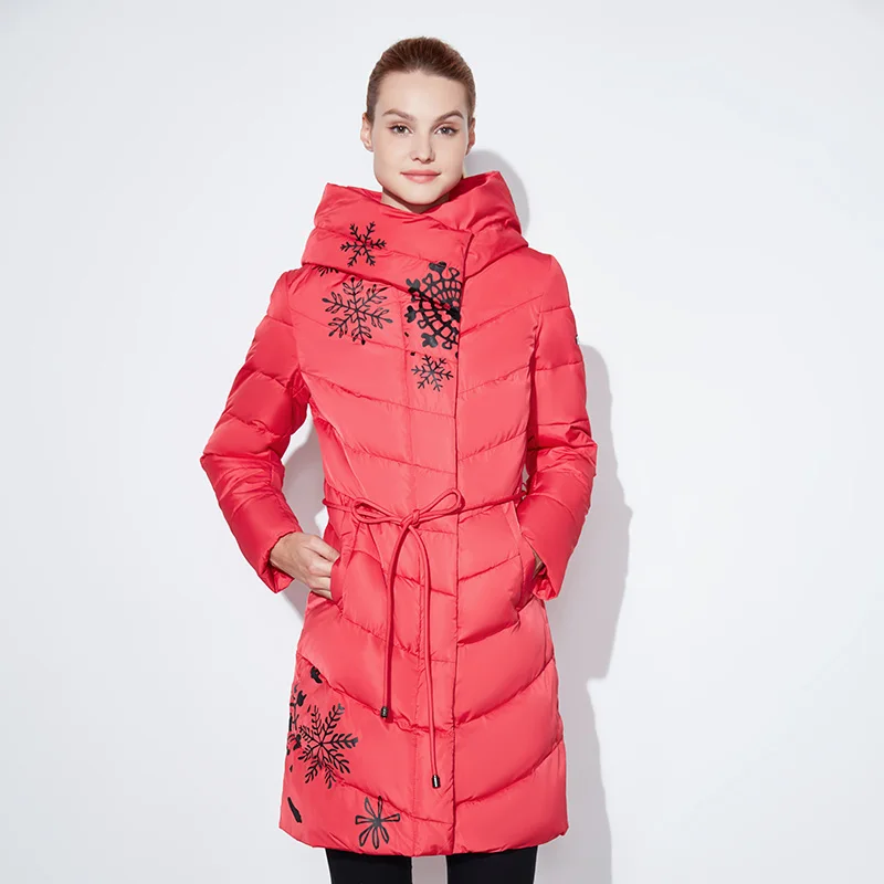 Snowclassic Spring and Autumn Женское печатное хлопковое верхнее пальто с модной и теплой дышащей капюшонкой из шлепанца с капюшоном 17227 - Цвет: red