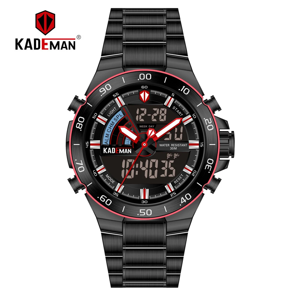 KADEMAN новые роскошные спортивные часы мужские водонепроницаемые наручные с двумя