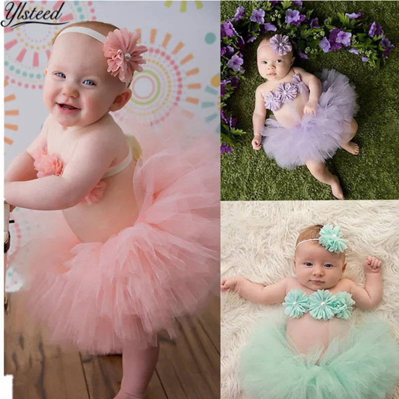 Infant Baby Girls Newborn Flower Headband Tutu Skirt Costume Set Photo Prop