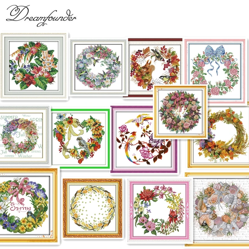 

A wreath of roses cross stitch kit 18ct 14ct 11ct count printed canvas stitching embroidery DIY handmade needlework