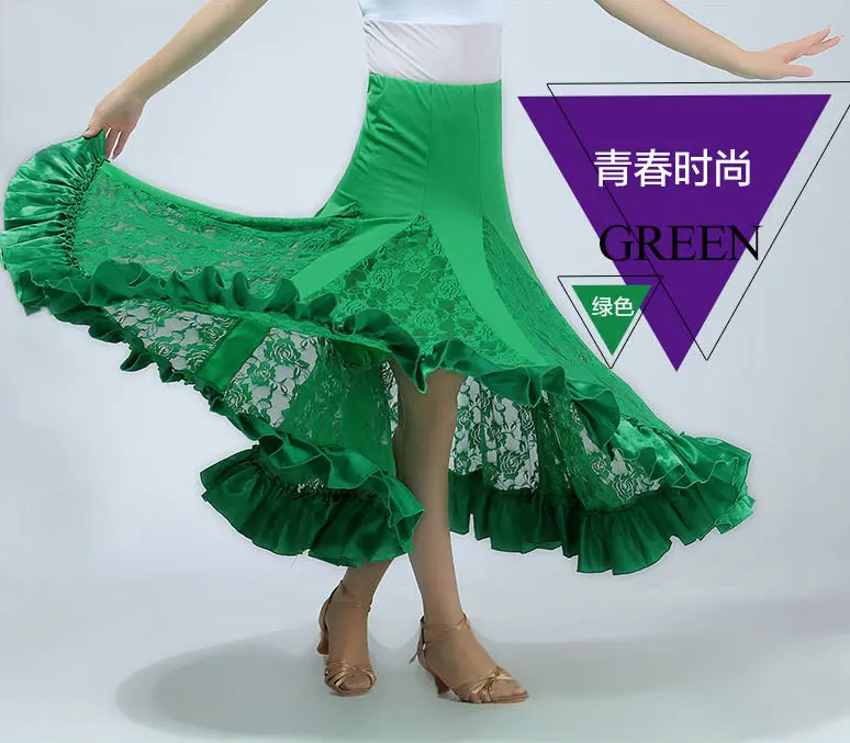 Ballroom Dance Skirt Modern Standard Waltz Lace Circular Competition Dance Dress Belly Boho Gypsy