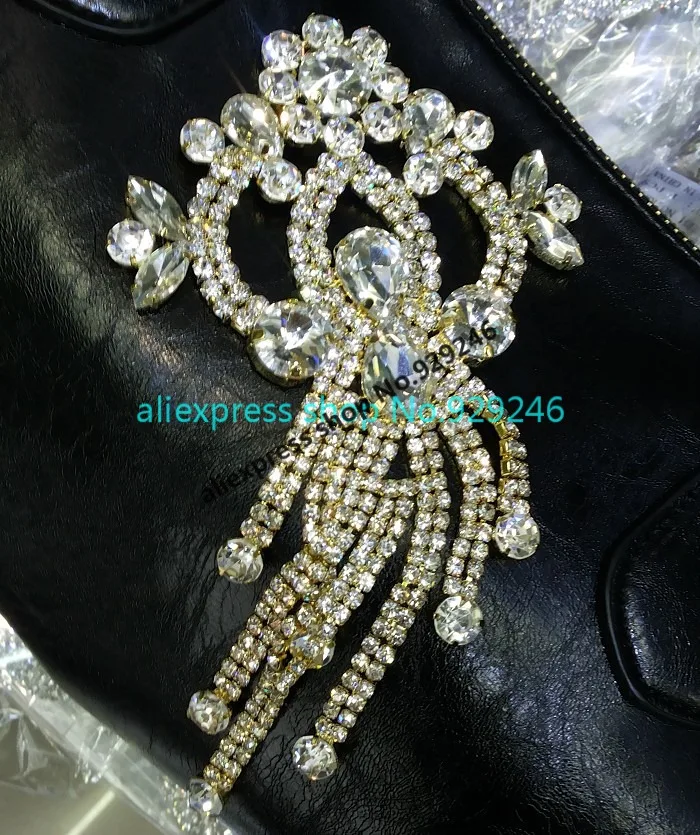 Высококачественные стеклянные стразы AB Crystal золото Аппликация со стразами; с бахромой для волос, свадебные аксессуары платье Декоративные одежды шляпа отделка