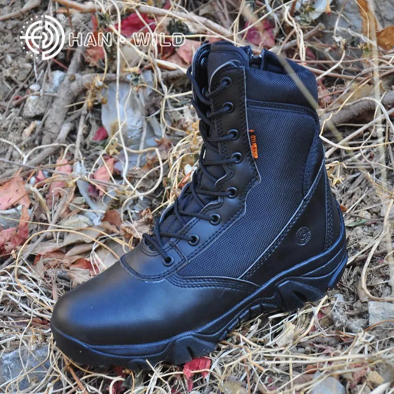 Winter Men Army Boots Casual Leather Waterproof Black Lace Up Tactical