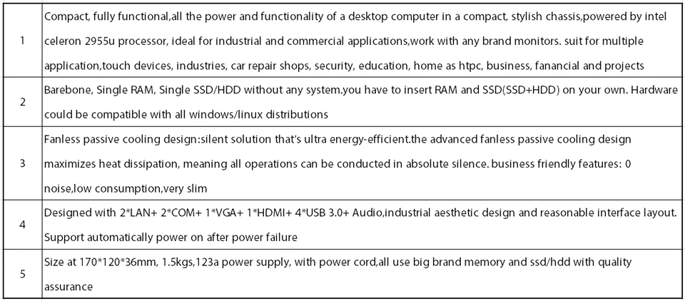 Безвентиляторный промышленный Мини ПК, настольный компьютер, Windows 10/Linux, Intel Celeron 2955U, [HUNSN BM15L], [VGA/HD/2LAN/2COM/4USB3. 0/WiF]