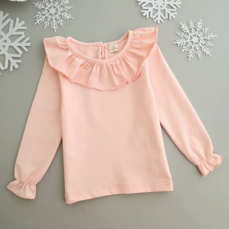 2016 новое поступление белые рубашки с оборкой по краю круглого выреза для