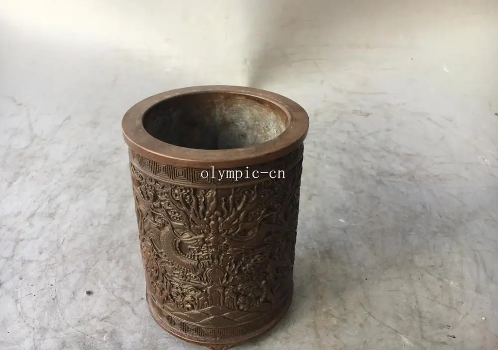 5 ''красные медные резьбы для офиса Фэншуй Декор Пять драконов щетка горшок