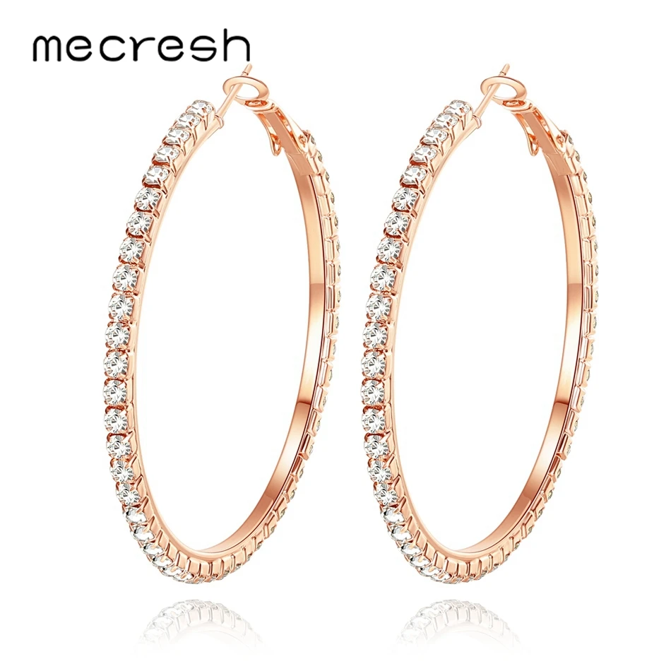 

Mecresh 55mm Big Round Circle Hoop Earrings Crystal Rhinestone Silver Rose Gold Black Color Women Fashion Earrings 2019 EH1371