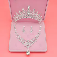 Сверкающий Серебряный Кристалл, свадьба, для новобрачных комплекты украшений для женщин украшения Свадебные украшения аксессуар Тиара ожерелье серьги