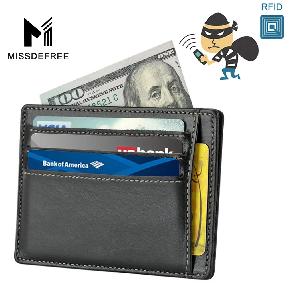 

RFID Blocking Slim Men Purse Business Credit Card Genuine Leather Protector Ultimate Identity Theft Minimalism Wallet For Men
