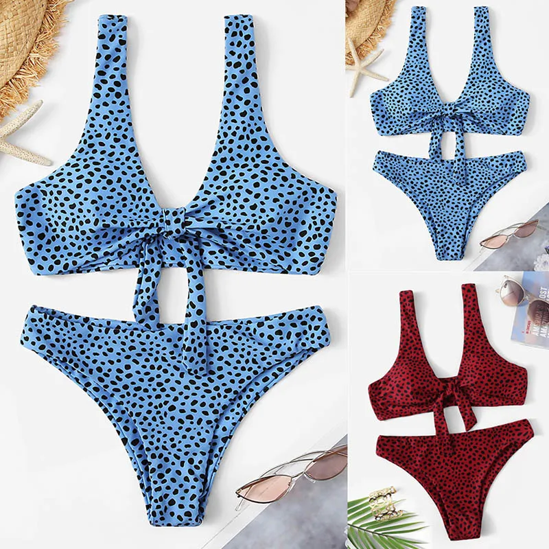 

Ladies Swimsuits Set Split Leopard Printed Bikini Bra Briefs for Beach Party FI-19ING