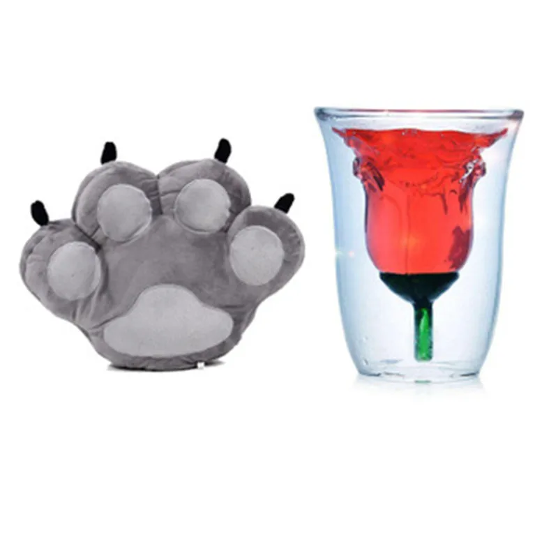 

VILEAD 177ML Cute Pet Foot Coffee Mug Cherry Double-Layer Glass Insulated Juice Cup Transparent Pink Sakura Milk Mug Water Cup