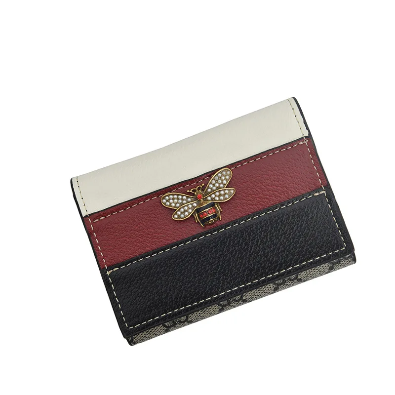 

Women short color Wallet Female Korean version small Holder Little bee Color matching letter stripe brand Purse 225