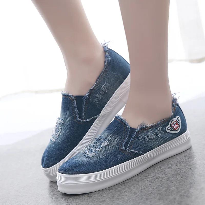 

Fashion Women Sneakers Denim Casual Shoes Female Summer Canvas Shoes Trainers Slip On Ladies Loafers femme tenis feminino