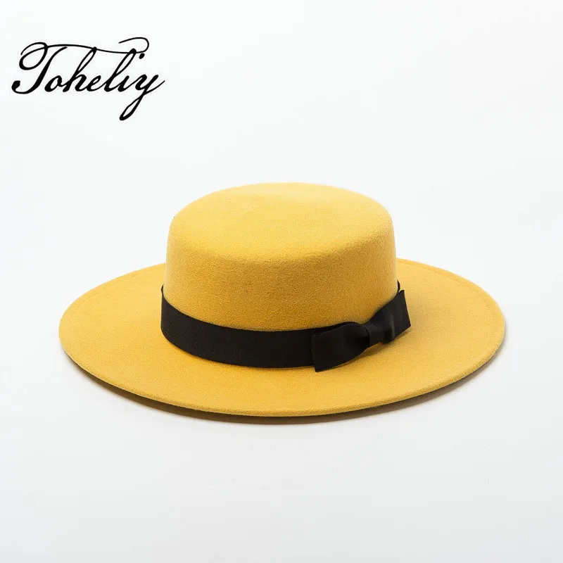 

New Style Autumn Winter New Hats For Women Soft Wide Brim Wool Felt Bowler Fedora Hat Floppy Cloche Women's Bowknot hat