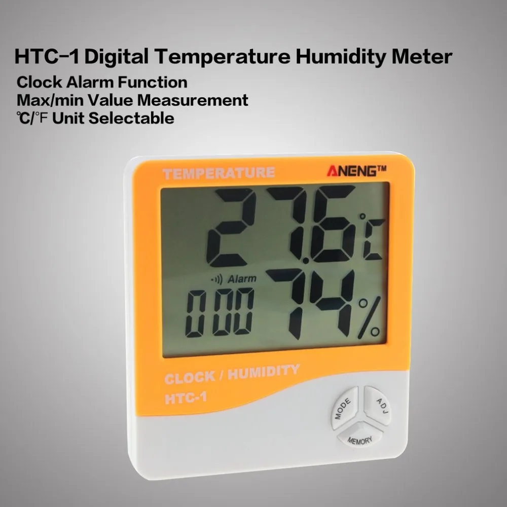 HTC-1 Крытый ЖК-дисплей Электронный Цифровой температурный регулятор влажности измерительный прибор цифровой термометр сигнализация гигрометра часы метеорологическая станция