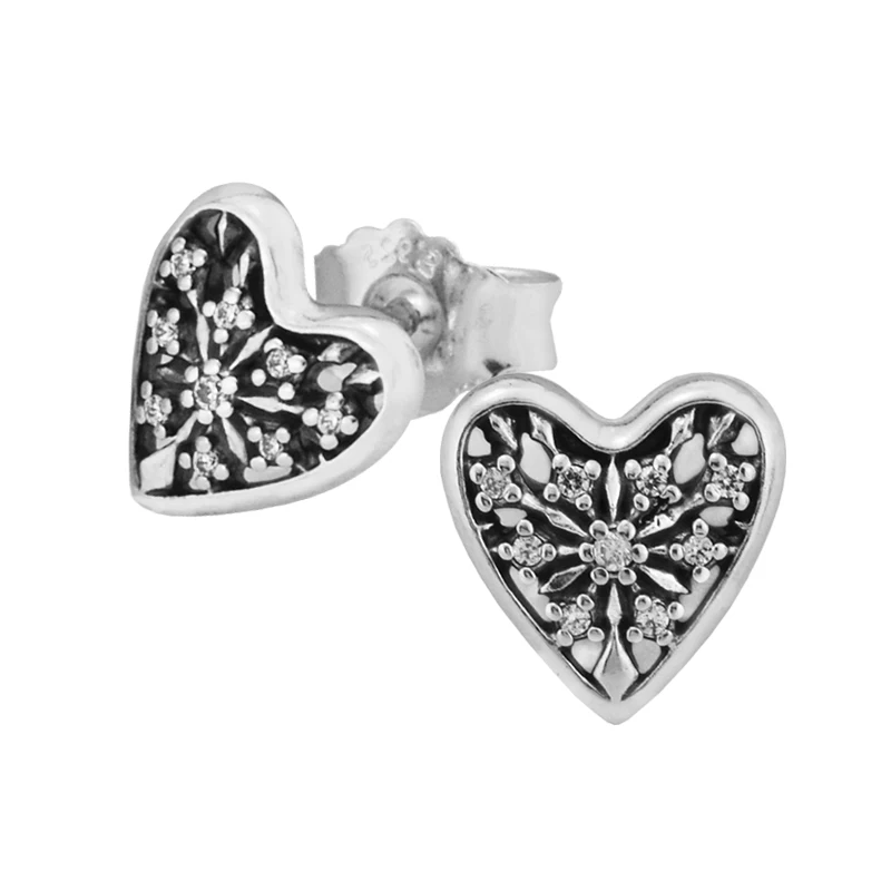 

Hearts of Winter Stud Earrings with Clear CZ 100% 925 Sterling-Silver-Jewelry Free Shipping