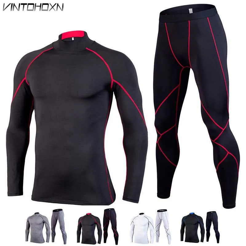 

2 Piece Men Quick Dry Compression Long Johns Fitness Winter Gymming Male Spring Sporting Runs Workout Thermal Underwear 929913