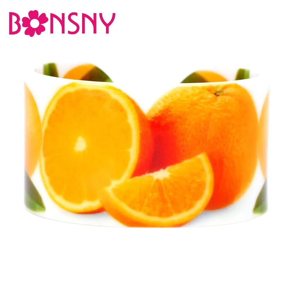 Bonsny эффектные акриловые браслеты с оранжевым узором модные летние фруктовые