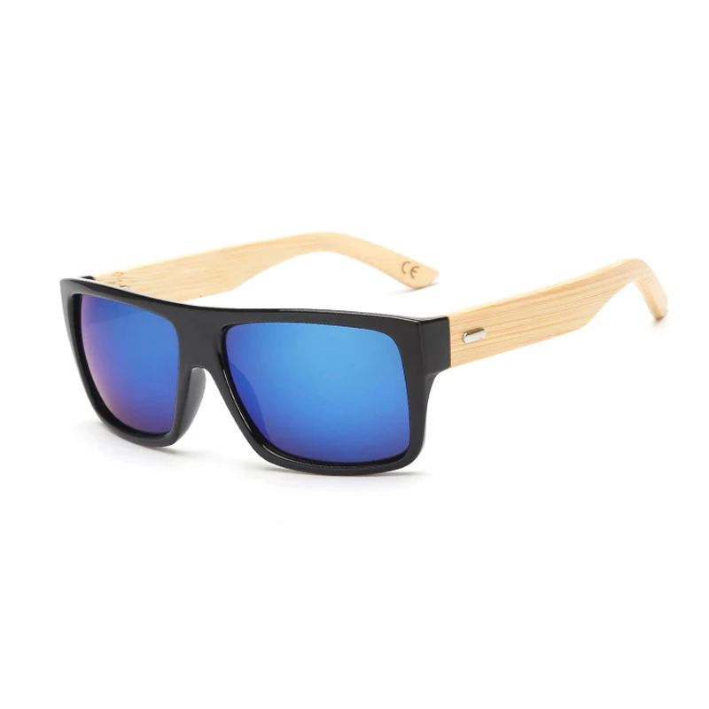 Оригинальные деревянные бамбуковые солнцезащитные очки для мужчин и женщин, зеркальные UV400 Солнцезащитные очки из натурального дерева, золотисто-синие уличные очки, мужские солнцезащитные очки - Цвет линз: KP1523 C2 Blue