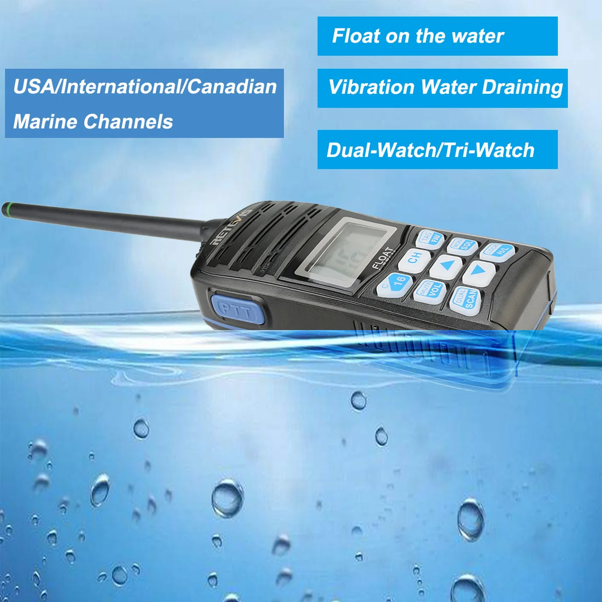 Retevis RT55 5W Marine Walkie Talkie IP67 Waterproof VHF USA International Canadian Marine Channels NOAA Weather 2