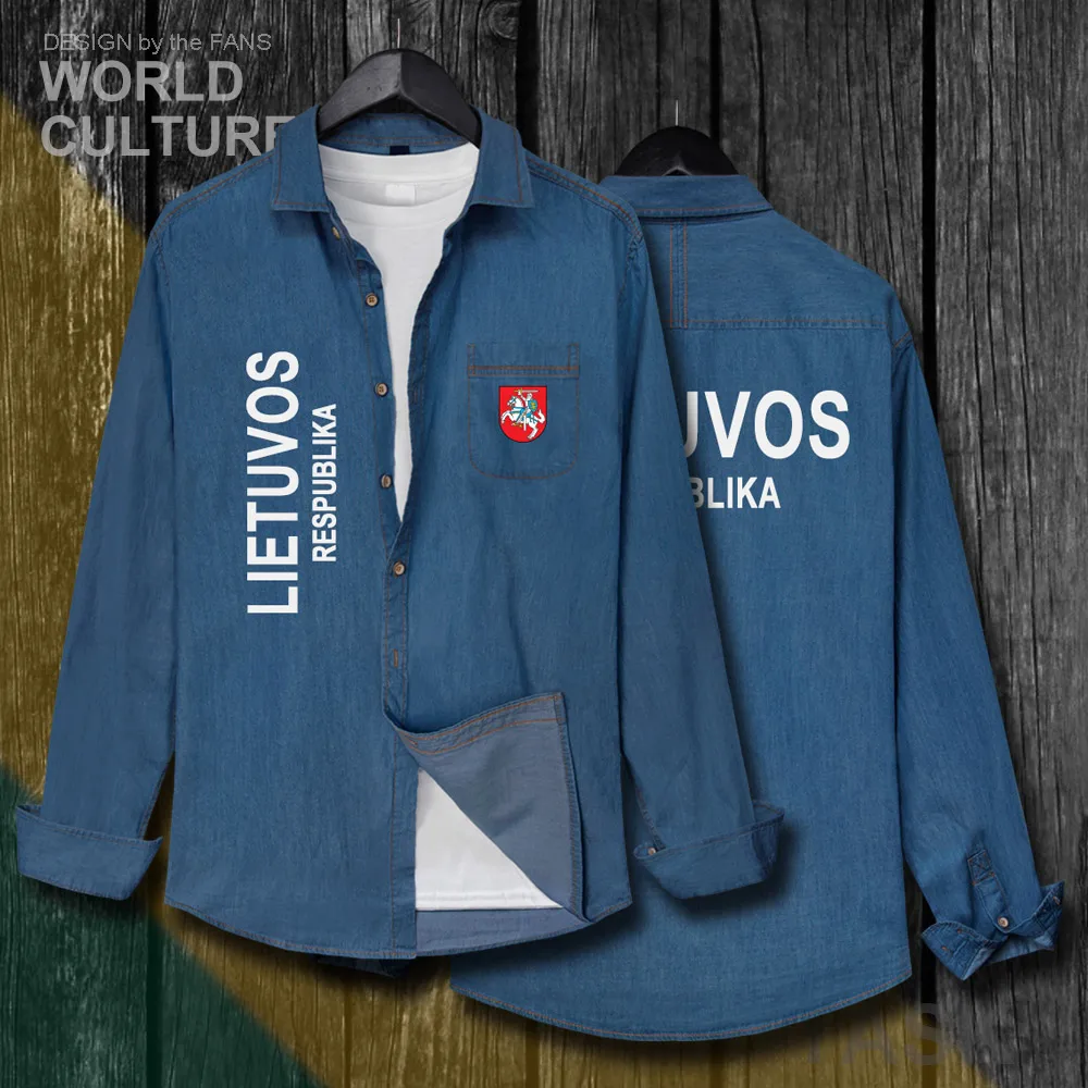 Литовский LTU Lietuva Lietuvos топы мужская одежда осенняя хлопковая джинсовая рубашка с отложным воротником Ковбойское пальто с длинным рукавом 20