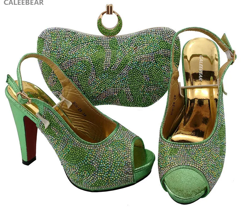 BCH 29 Water Gree Latest African Ladies High Heel Shoes And Bag For Wedding Rhinestone European