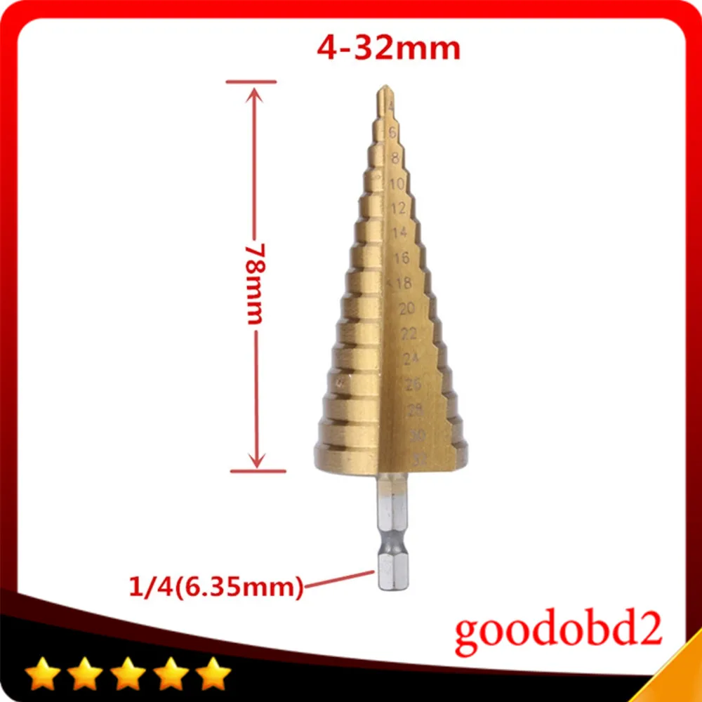 

Newest Sheet Metal Hex Titanium Step Core Drill Bit Hole Cutter 4-32MM HSS 4241 Metric Spiral Flute Step HSS Steel 4241 Cone