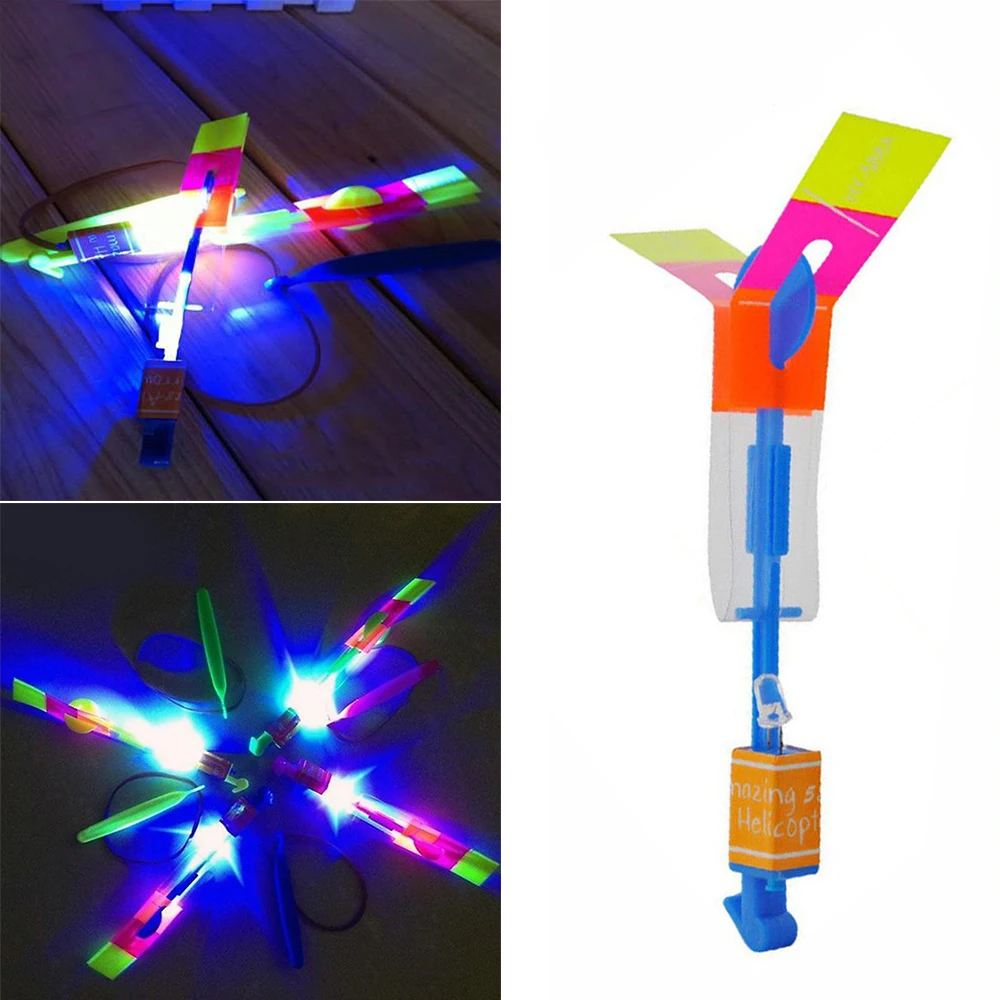

25/50/100 Pcs Glowing Toys Flying Toys For Children LED Copter Lighting Up Toy Arrow Helicopter Luminous Flying Rocket Slingshot