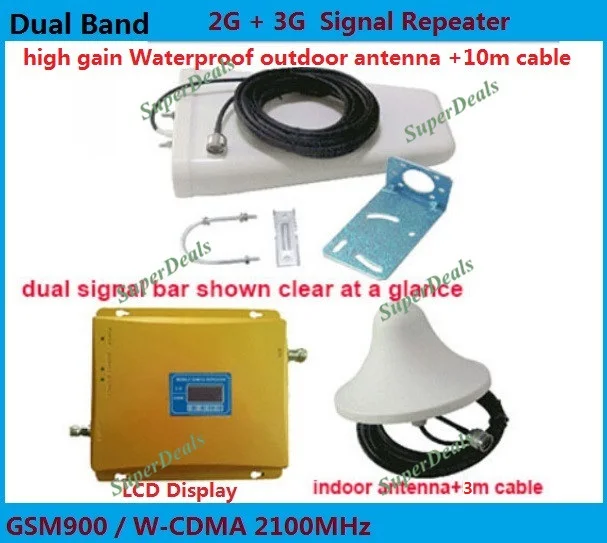 

Dual band 3G GSM repeater cellular signal booster UMTS HSPA LTE mobile phone signal repeater gsm amplifiers + aerial 2100 900MHz