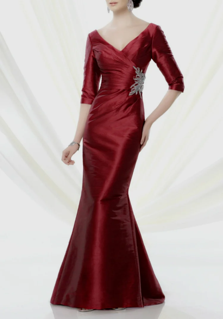 

free shipping taffeta sleeves crystal vestido de madrinha 2014 gorgeous fashionable long mermaid Mother of the Bride Dresses
