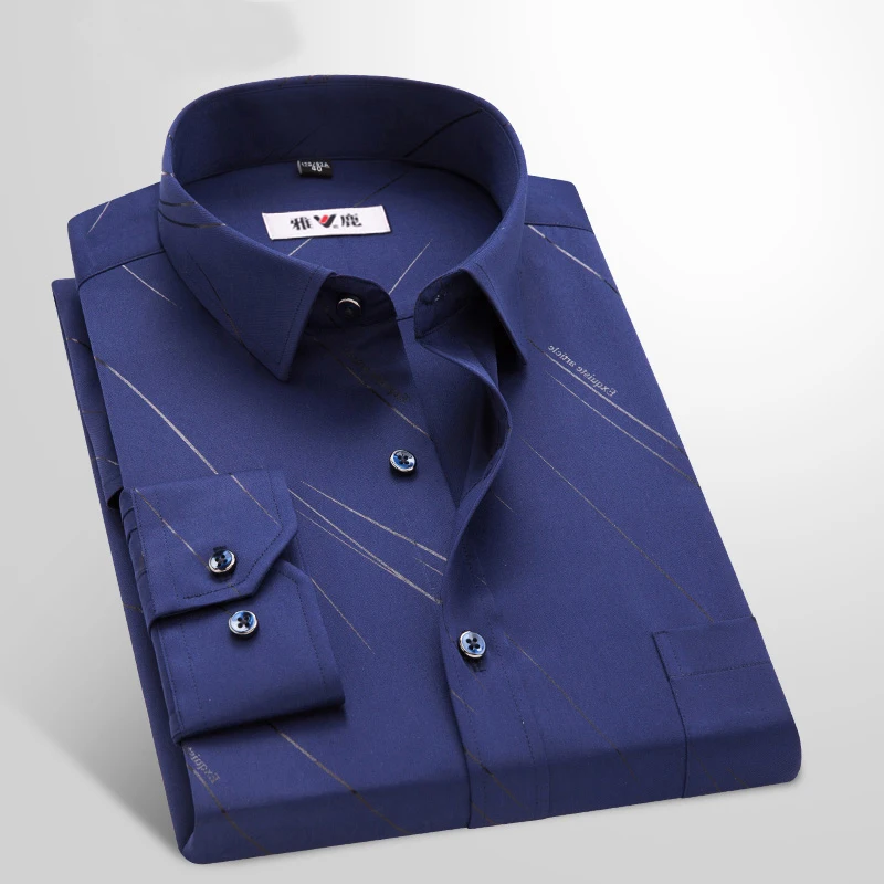 

Мужская хлопковая рубашка с длинным рукавом, темно-синяя Повседневная приталенная рубашка с длинным рукавом