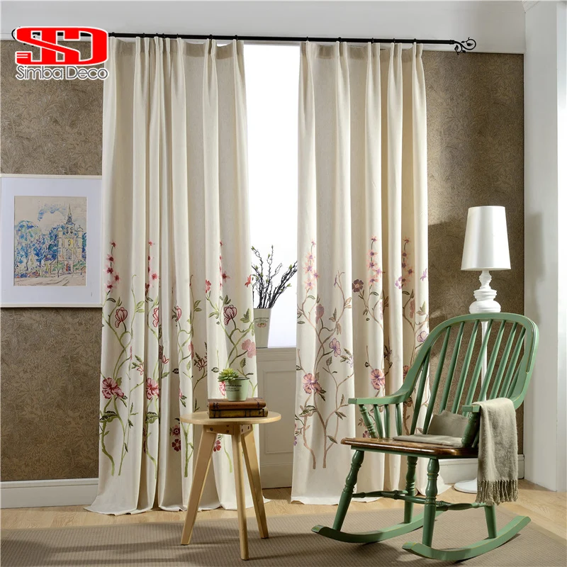 

Embroidered Cotton Curtains for Bedroom Fabric Luxury Flowers Curtains For Bedroom Blinds Drapes Pastoral Chinese Floral Window