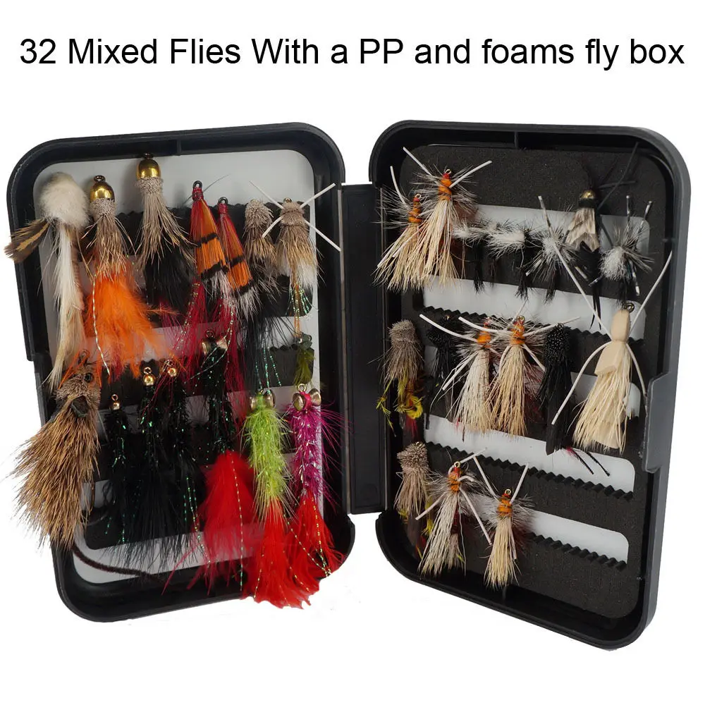 32 Summer Trout Wet Fishing Flies Dry Flies Great Varieties Mixed hook