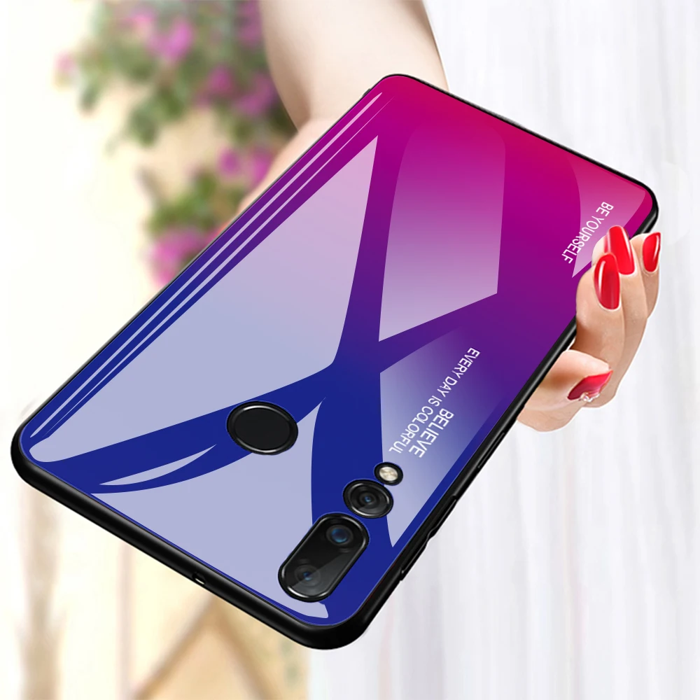 Градиентное закаленное стекло модное + силикон для Huawei Honor 10i Honor10i HRY-LX1T защитный