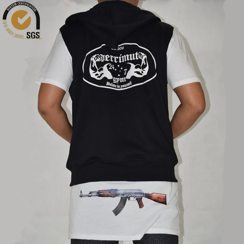 Mens Sleeveless Zip Hoodie Printed Sweatshirts for Men Bodybuilding