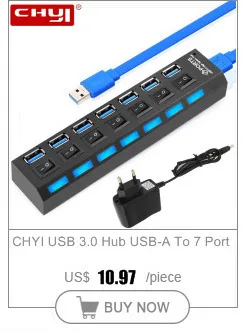 CHYI usb-хаб 3,0 с адаптером питания 7 портов USB3.0 СВЕТОДИОДНЫЙ Переключатель ВКЛ/ВЫКЛ концентратор USB разветвитель Компьютерные аксессуары для ПК ноутбука Горячая Распродажа