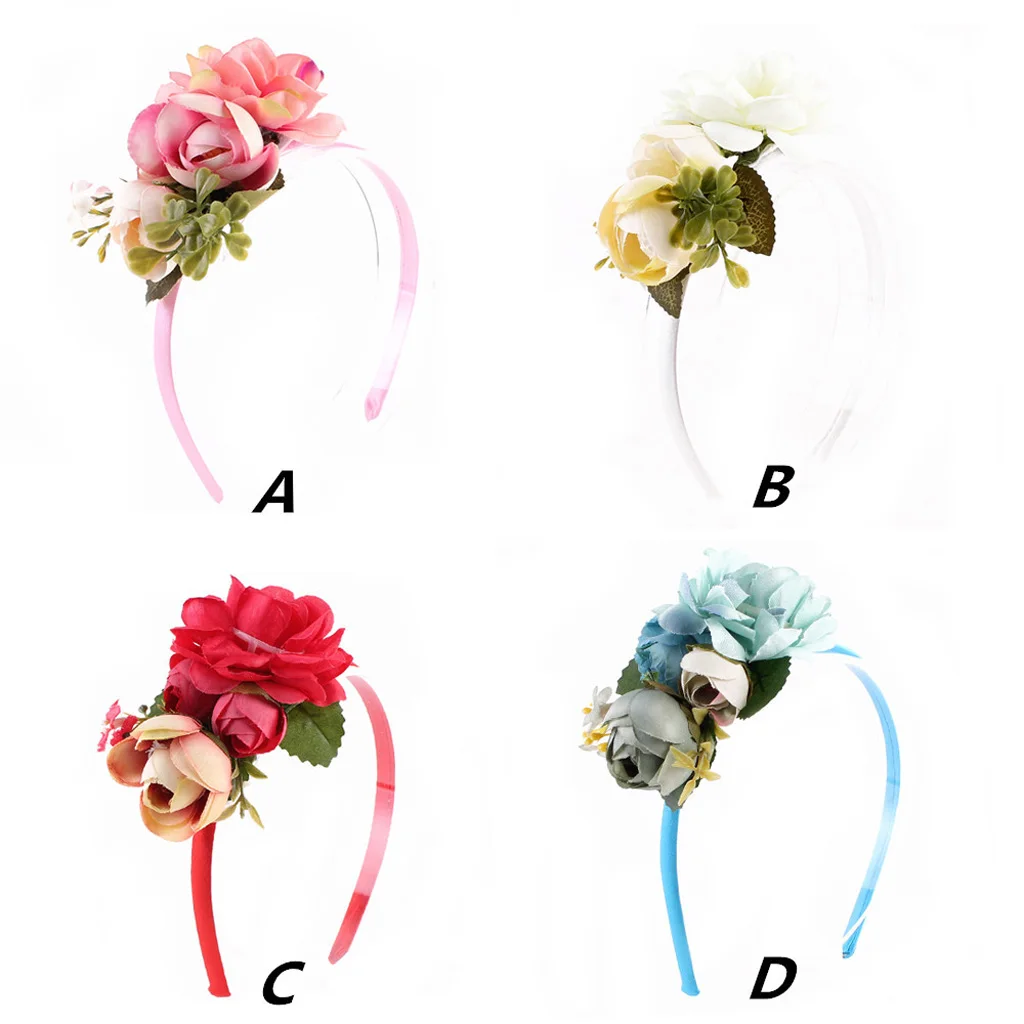 Handmade bride Floral Flower Crown Headband Garland Hair Accessories for Baby Girls Kids Party Weddings Travel Photography Beach