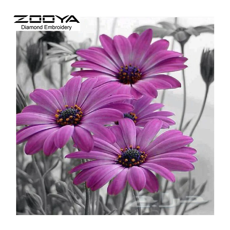 5D Full Diamond Painting DIY Embroidery Flower Lilac Daisies Cross Stitch Mosaic