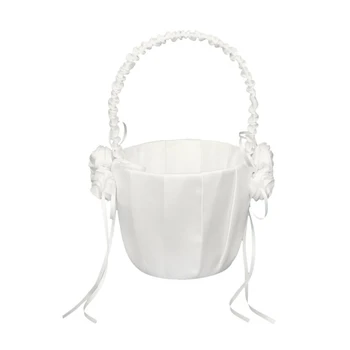 

Delicate Rose Decorated Satin Flower Basket for Wedding Ceremony Party