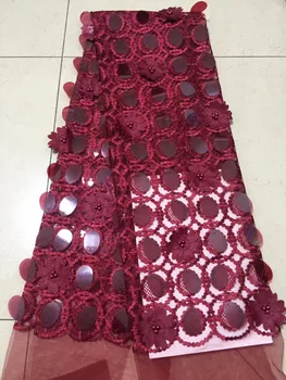 

African Lace Fabric Red Swiss Voile Lace High Quality 3D Flowers Emboridery Beads Sequins French Mesh 2018 Nigeria Lace Material