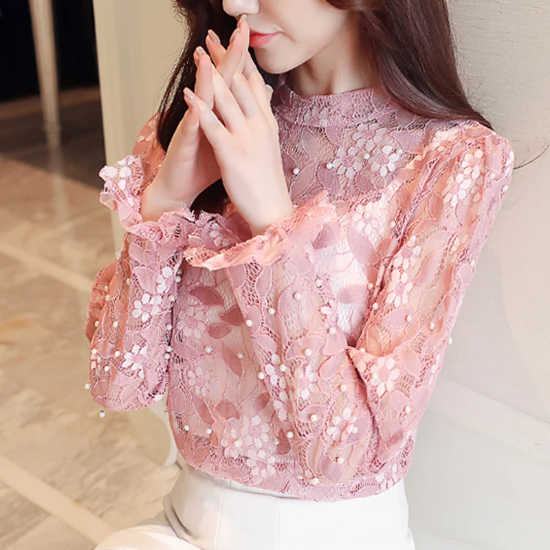 fashion woman blouses 2018 long sleeve lace women's shirt hollow out floral clothing sweet beading solid feminine blouse 0795 30 fashion woman blouses 2018 long sleeve lace women's shirt hollow out floral clothing sweet beading solid feminine blouse 0795 30