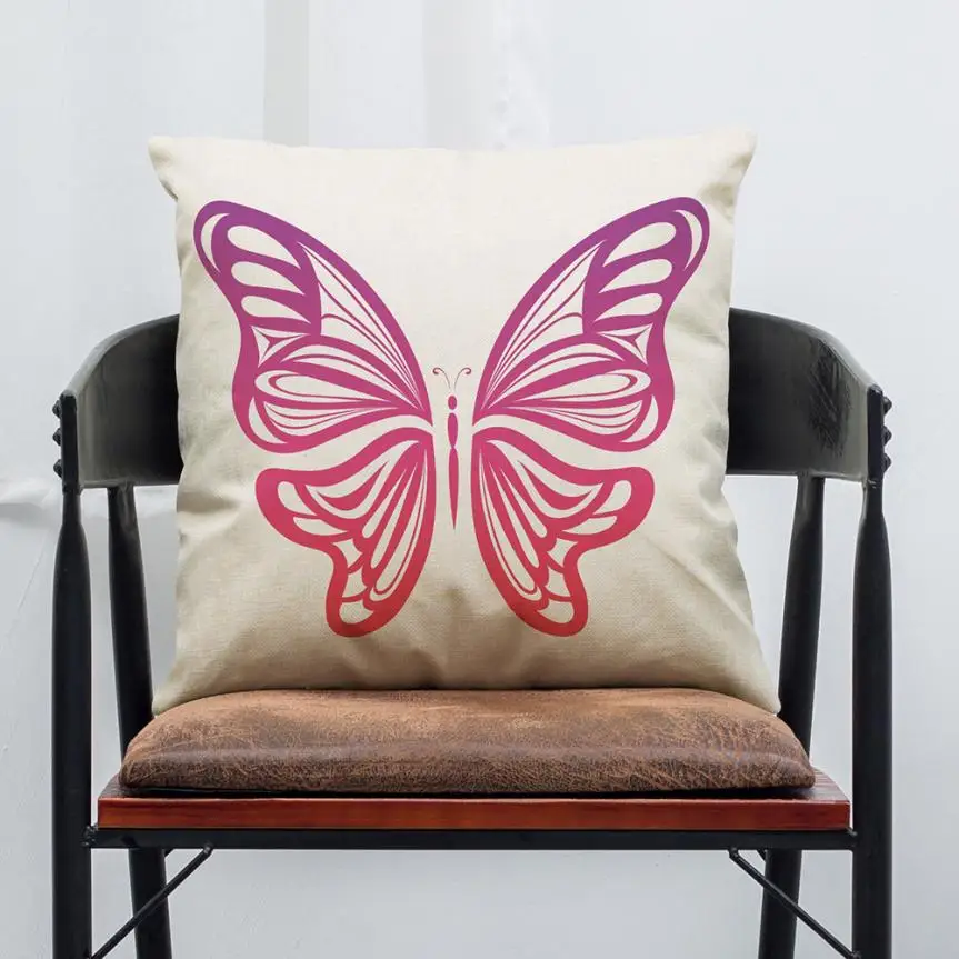 

Color Butterfly Sofa Waist Throw Linen Pillowcase For Home Decor 45X45cm Cushion Cojines Decorativos Almofadas Para Sierkussen
