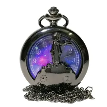 Новая мода Черный Маленький принц полый цветной циферблат кварцевые карманные часы аналоговый кулон ожерелье унисекс подарки для детей reloj