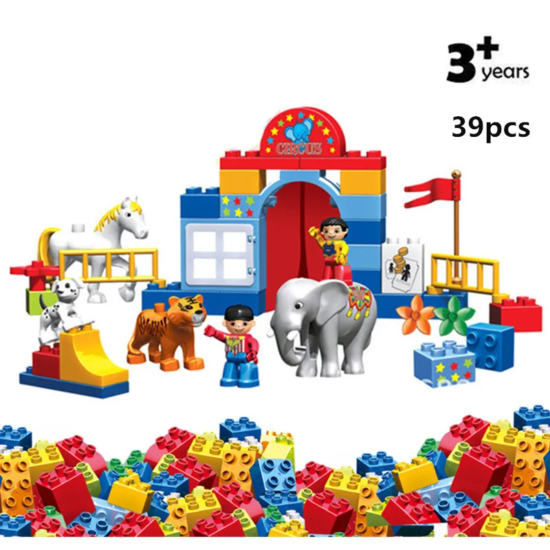 Diy большой размер цирковые животные шоу строительные блоки классические обучающие игрушки для детей Кирпичи совместимы с L бренд Duploe